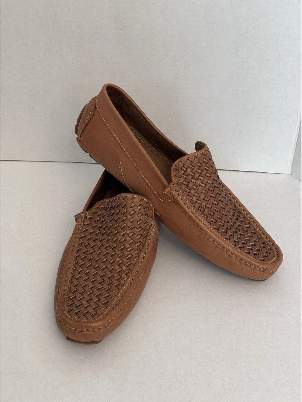 Donald Pliner Damion Leather Casual Mens Loafer Woven Calf Cognac Size 10